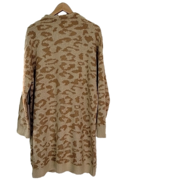 Animal Print Long Leopard Beige Open Front Collarless Knitted Duster Cardigan XL - Picture 10 of 13